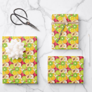 Farbenfrohe Fun Frucht Muster Geschenkpapier Set