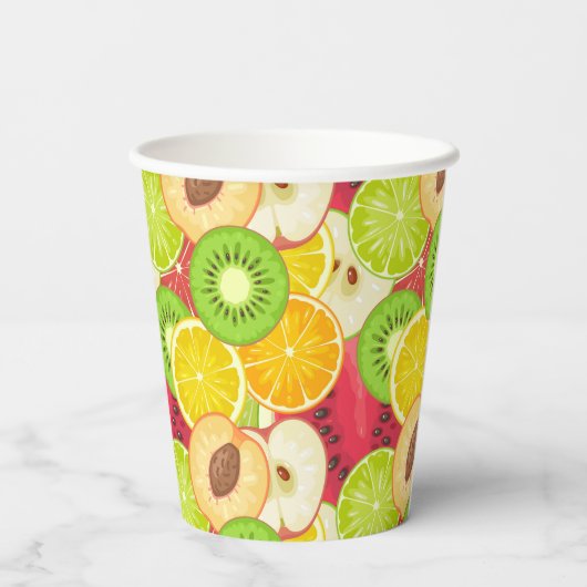 Farbenfrohe Fun Frucht Muster Pappbecher (Rückseite)