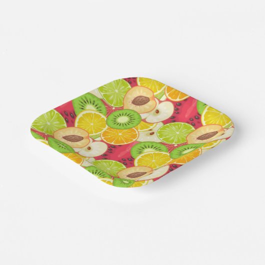 Farbenfrohe Fun Frucht Muster Pappteller (Gewinkelt)