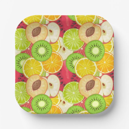 Farbenfrohe Fun Frucht Muster Pappteller (Vorderseite)