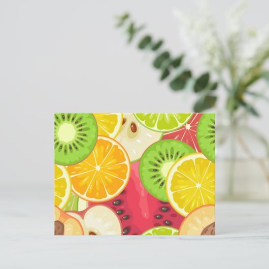 Farbenfrohe Fun Frucht Muster Postkarte (Stehend Vorderseite)