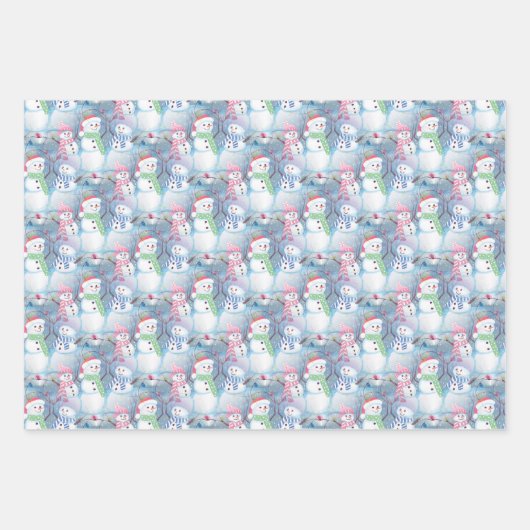Farbenfrohe Fun Funny Holiday Snowmen Art Pattern Geschenkpapier Set (Vorderseite 3)