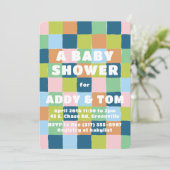 Farbenfrohe Fun Gender Neutral Blocks Baby Dusche Einladung (Stehend Vorderseite)
