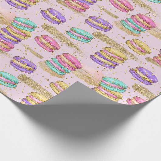 Farbenfrohe Fun Imitate Gold Glitzer Macarons Must Geschenkpapier (Ecke)