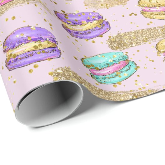 Farbenfrohe Fun Imitate Gold Glitzer Macarons Must Geschenkpapier (Rolleneckpunkt)
