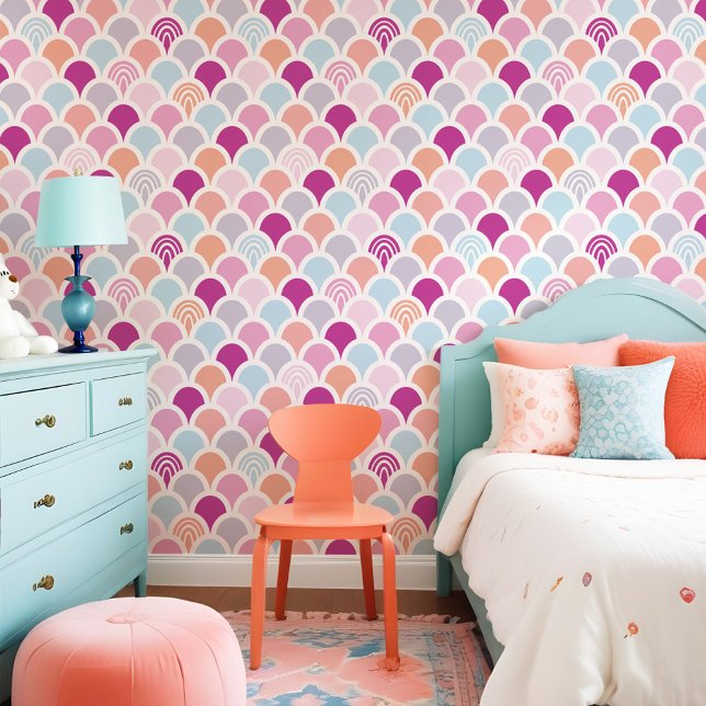 Farbenfrohe Fun Meerjungfrau Schuppen Regenbogenmu Tapete (Colorful Fun Mermaid Fish Scale Rainbow Pattern Wallpaper)