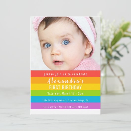 Farbenfrohe Fun Rainbow Party Personalisiert Einladung (Stehend Vorderseite)
