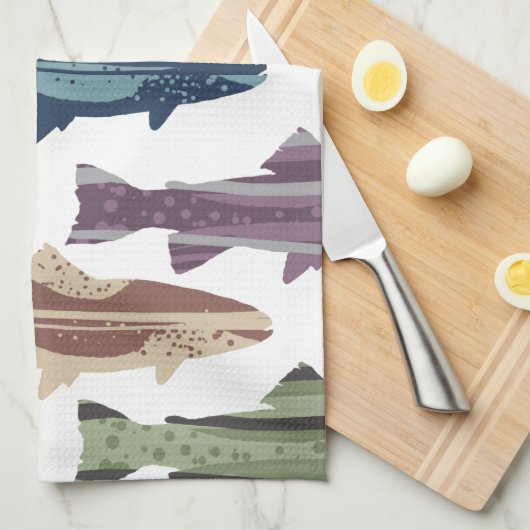 Farbenfrohe Fun Trout Fish Muster Geschirrtuch (Viertel Falte)