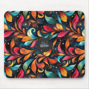 Farbenfrohe Funkelnd Blätter Muster - Schwarzer Hi Mousepad