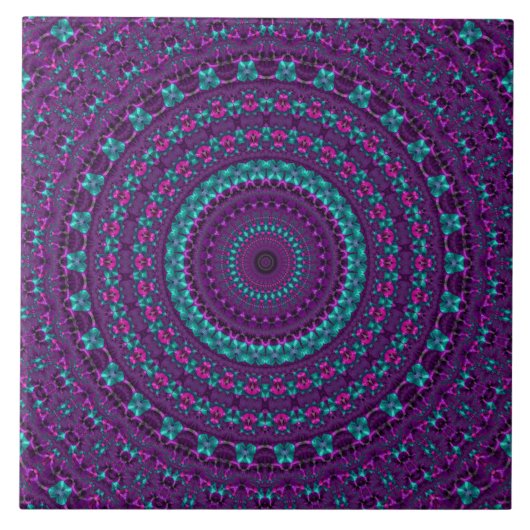 Farbenfrohe Funkelnd Jewel Tone Mandala Fliese (Vorderseite)
