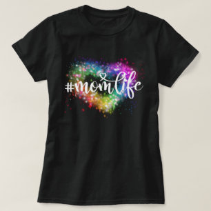 Farbenfrohe funkelnde Glitzer Herz Mama Leben T-Shirt