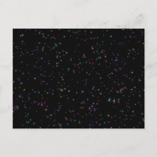 Farbenfrohe funkelnde Sterne im dunkelschwarzen De Postkarte (Vorderseite)