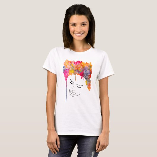 Farbenfrohe, funkige Dame coole Haare T-Shirt (Vorne ganz)