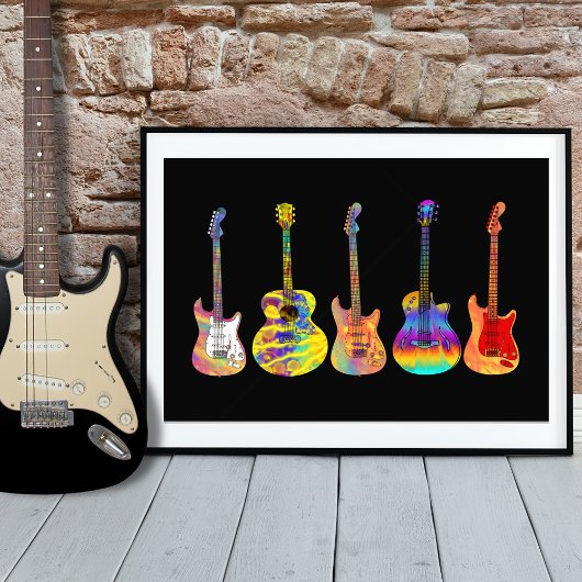Farbenfrohe Funky Gitarre Kunst, Dichtung und Musi Fotodruck