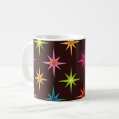 Farbenfrohe Funky Mid Century Atomic Starbursts   Kaffeetasse (Vorderseite Links)