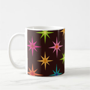 Farbenfrohe Funky Mid Century Atomic Starbursts Kaffeetasse