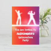 Farbenfrohe funky Neontänzer Quinceañera Party Einladung (Stehend Vorderseite)