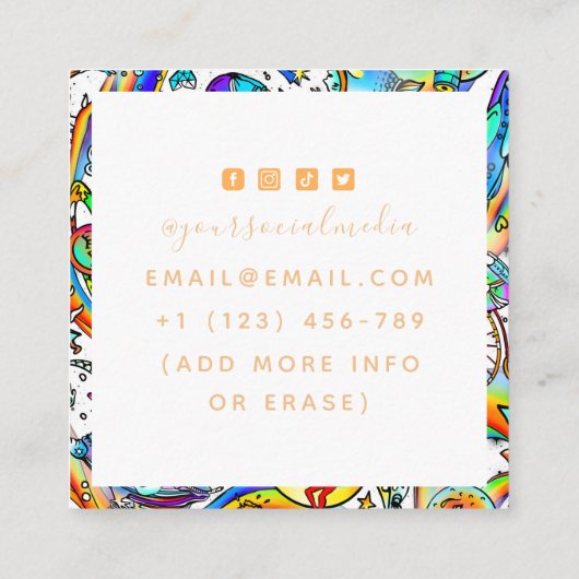 Farbenfrohe Funky Psychedelic Tattoo Artist Modern Quadratische Visitenkarte (Rückseite)