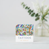 Farbenfrohe Funky Psychedelic Tattoo Artist Modern Quadratische Visitenkarte (Stehend Vorderseite)