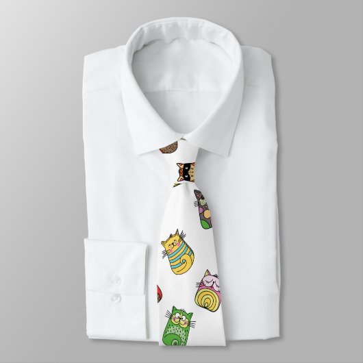 Farbenfrohe Funny Funny Cats Pattern Krawatte (Gebunden)