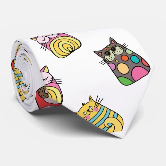 Farbenfrohe Funny Funny Cats Pattern Krawatte (Gerollt)