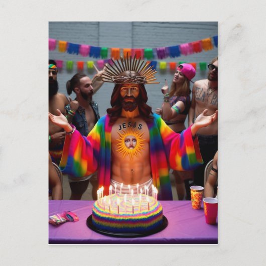 Farbenfrohe Funny Happy Geburtstag Jesus Postkarte (Vorderseite)