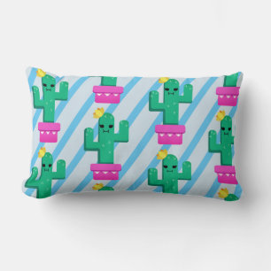 Farbenfrohe Funny Kawaii Cactus & Stripes Lendenkissen