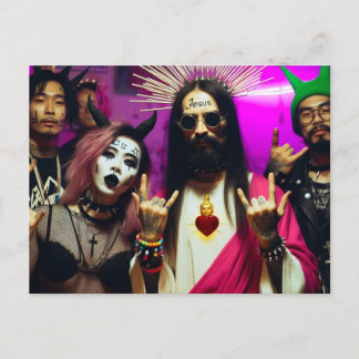 Farbenfrohe Funny Retro Punk Rock Party Jesus Postkarte