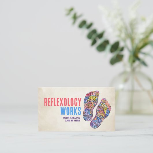 Farbenfrohe Fußabdrücke der Reflexologie blühte Ve Visitenkarte (Stehend Vorderseite)