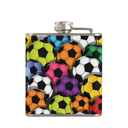 Farbenfrohe Fußball-Balls Design-Flasche Flachmann (Rückseite)