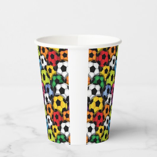 Farbenfrohe Fußballbälle Design Paper Cup Pappbecher (Links)