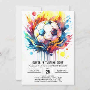 Farbenfrohe Fußballkids Wasserfarbe Geburtstag Einladung