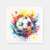 Farbenfrohe Fußballkids Wasserfarbe Geburtstag Serviette (Vorderseite)