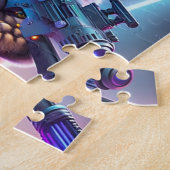 Farbenfrohe futuristische Cyberpunk-Katze mit Lase Puzzle (Seite)