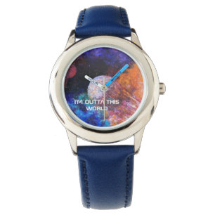 Farbenfrohe Galaxie Malerei Blaue Coole Kinder beo Armbanduhr