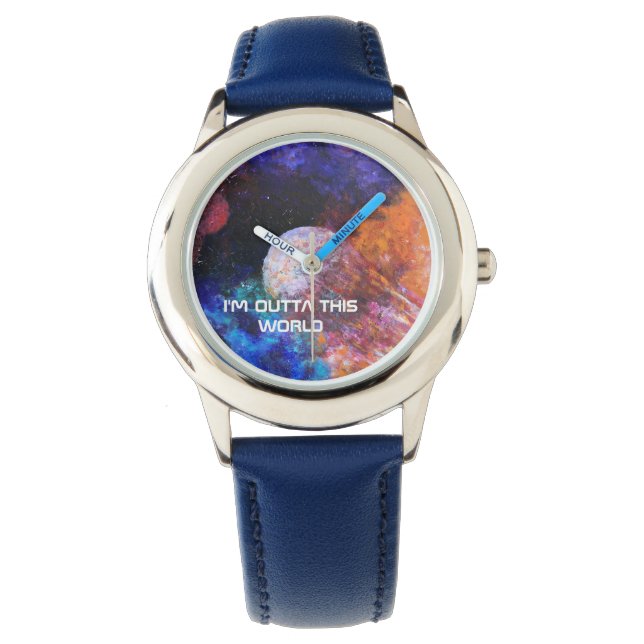 Farbenfrohe Galaxie Malerei Blaue Coole Kinder beo Armbanduhr (Vorderseite)