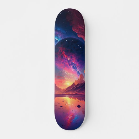 Farbenfrohe Galaxie Planet Mit Blick auf die Alien Skateboard (Vorne)