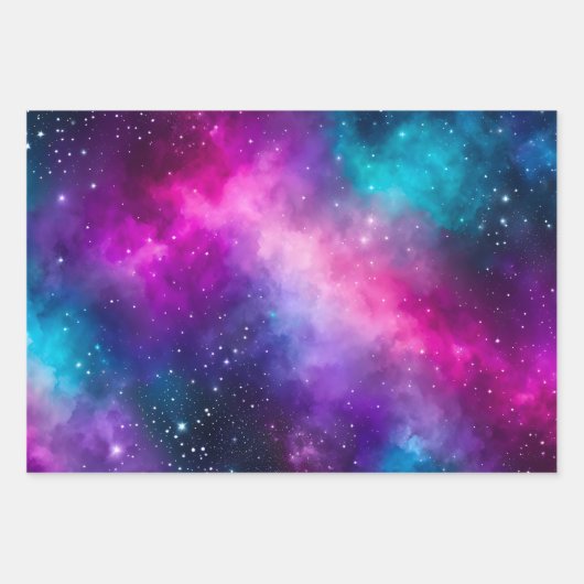 Farbenfrohe Galaxy Art Wrapping Paper Sheets Geschenkpapier Set (Vorderseite)