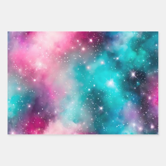 Farbenfrohe Galaxy Art Wrapping Paper Sheets Geschenkpapier Set (Vorderseite)