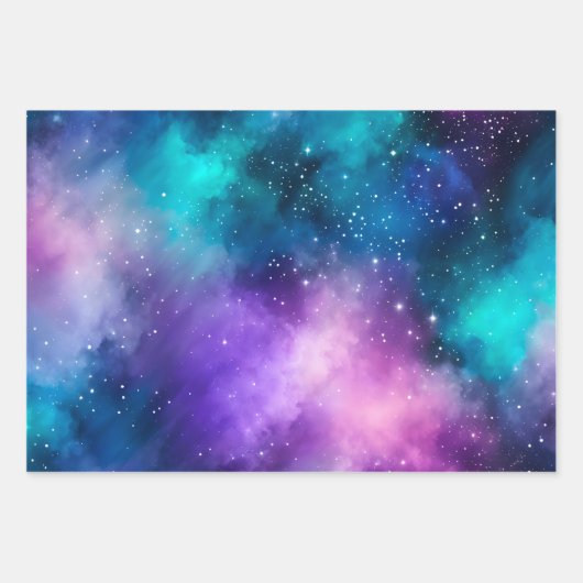 Farbenfrohe Galaxy Art Wrapping Paper Sheets Geschenkpapier Set (Vorderseite)