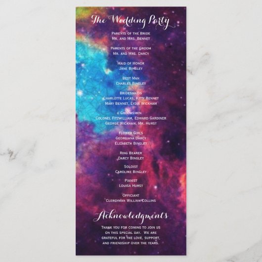 Farbenfrohe Galaxy-Hochzeitsprogramme Programm (Rückseite)