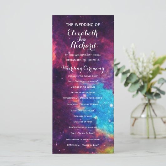 Farbenfrohe Galaxy-Hochzeitsprogramme Programm (Stehend Vorderseite)