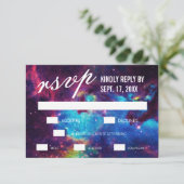 Farbenfrohe Galaxy Wedding RSVP Cards (Stehend Vorderseite)