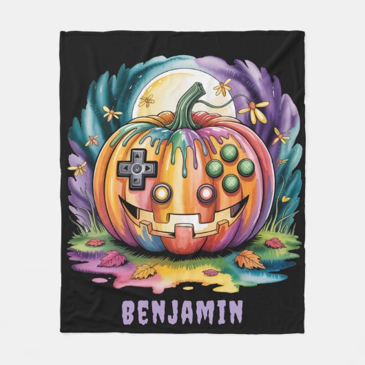 Farbenfrohe Gamer Pumpkin Halloween-Bash-Geschenk Fleecedecke (Vorderseite)