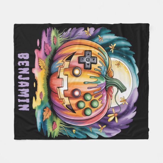 Farbenfrohe Gamer Pumpkin Halloween-Bash-Geschenk Fleecedecke (Vorderseite (Horizontal))