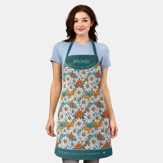 Farbenfrohe Gänseblümchen personalisiert Schürze (Getragen)