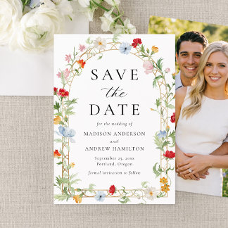 Farbenfrohe Garten Blumenbogen Foto Hochzeit Save The Date