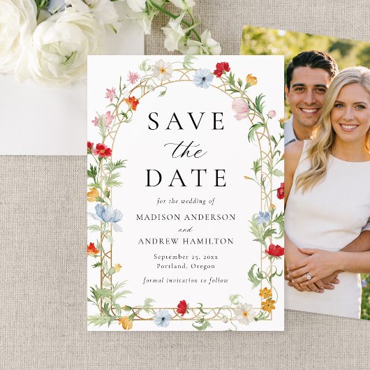 Farbenfrohe Garten Blumenbogen Foto Hochzeit Save The Date