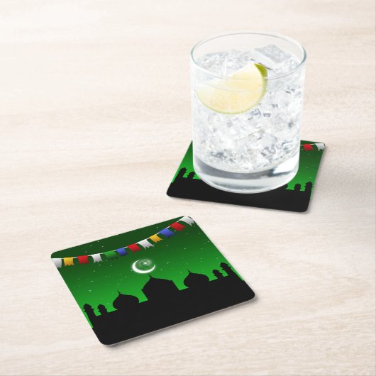 Farbenfrohe Gärten mit Moschee Rechteckiger Pappuntersetzer (Vor Ort)