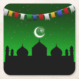 Farbenfrohe Gärten mit Moschee Rechteckiger Pappuntersetzer